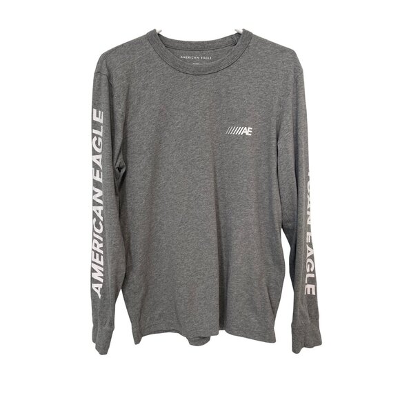 American Eagle Crewneck Long Sleeve T Shirt Mens Small Standard Fit Gray Active - Picture 1 of 11